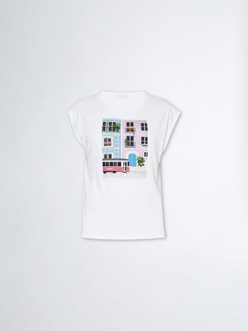 Liu Jo T-shirt T-shirt Donna con stampa di città Lisbona P24-LIU.JOMA4338J5003-N9282-XS - Francavilla Moda